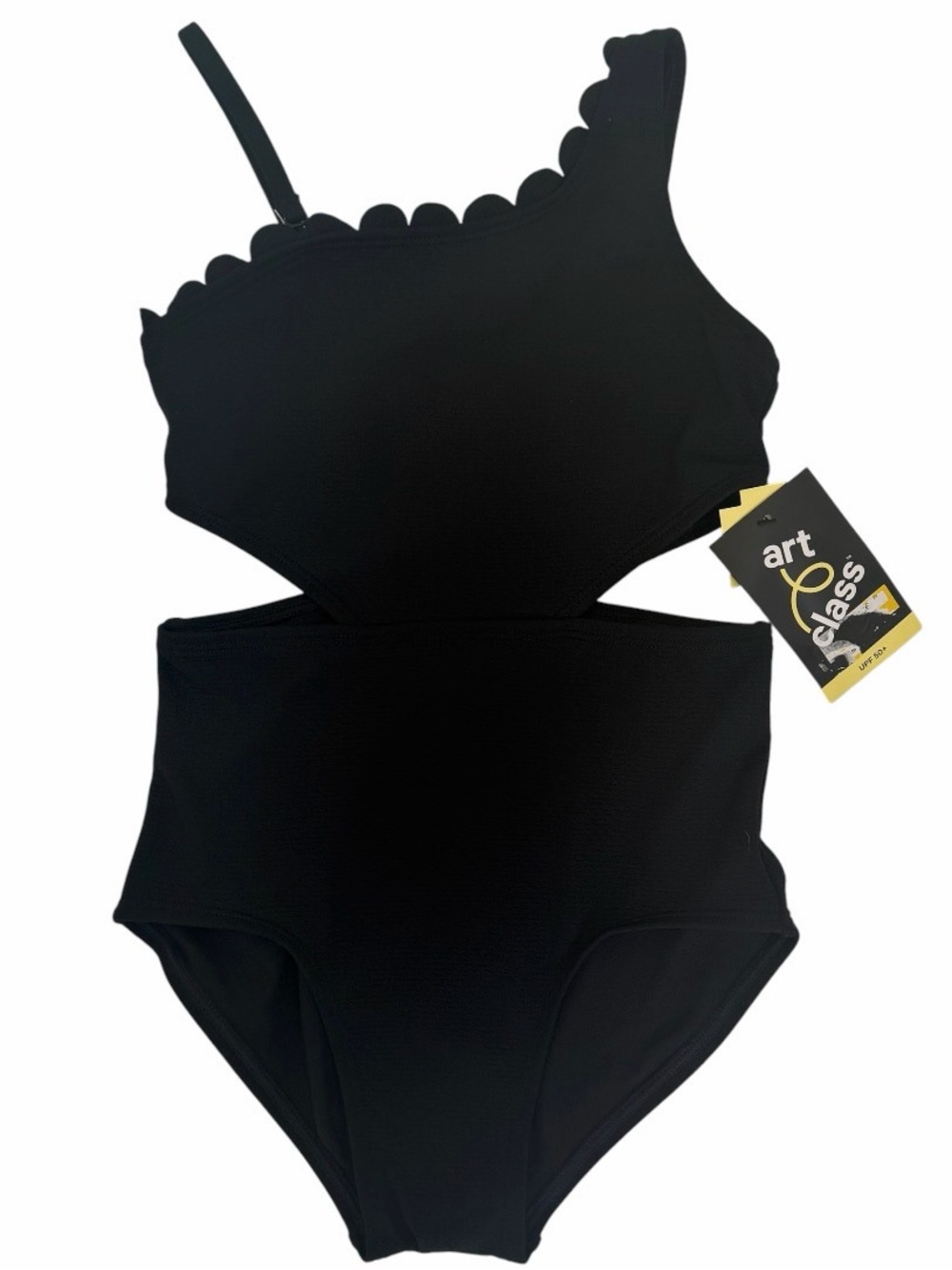 Art Class Black One Shoulder Cutout Swimsuit Girls S 6/7 NWT